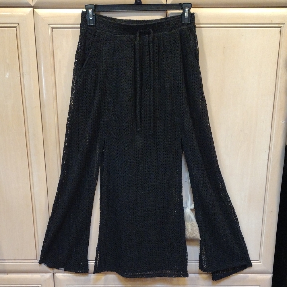 Black Side Split Open Knit Beach Skirt Cover-Up